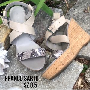 Franco Sarto Wedge Sandals-Sz 8.5-Gray/Snakeskin-Leather/Manmade materials-GUC